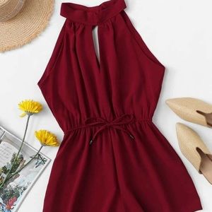 High-neck red romper